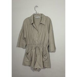 Zara Size Medium Beige Linen Romper Safari Beach Resort Playsuit Coastal